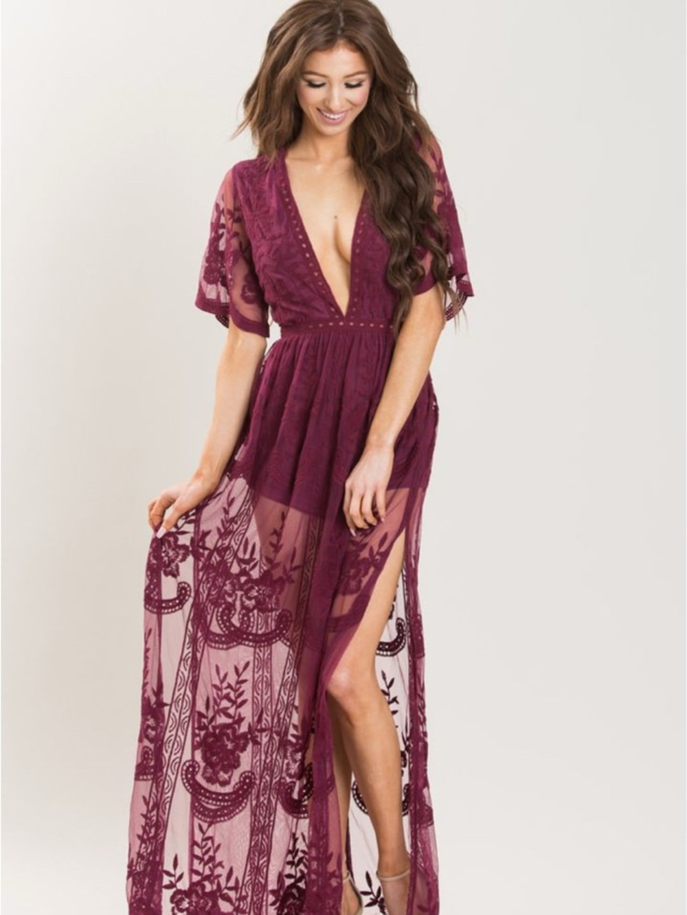 NWT Bloomingdale’s AQUA Maroon Lace Boho Romper - Size M